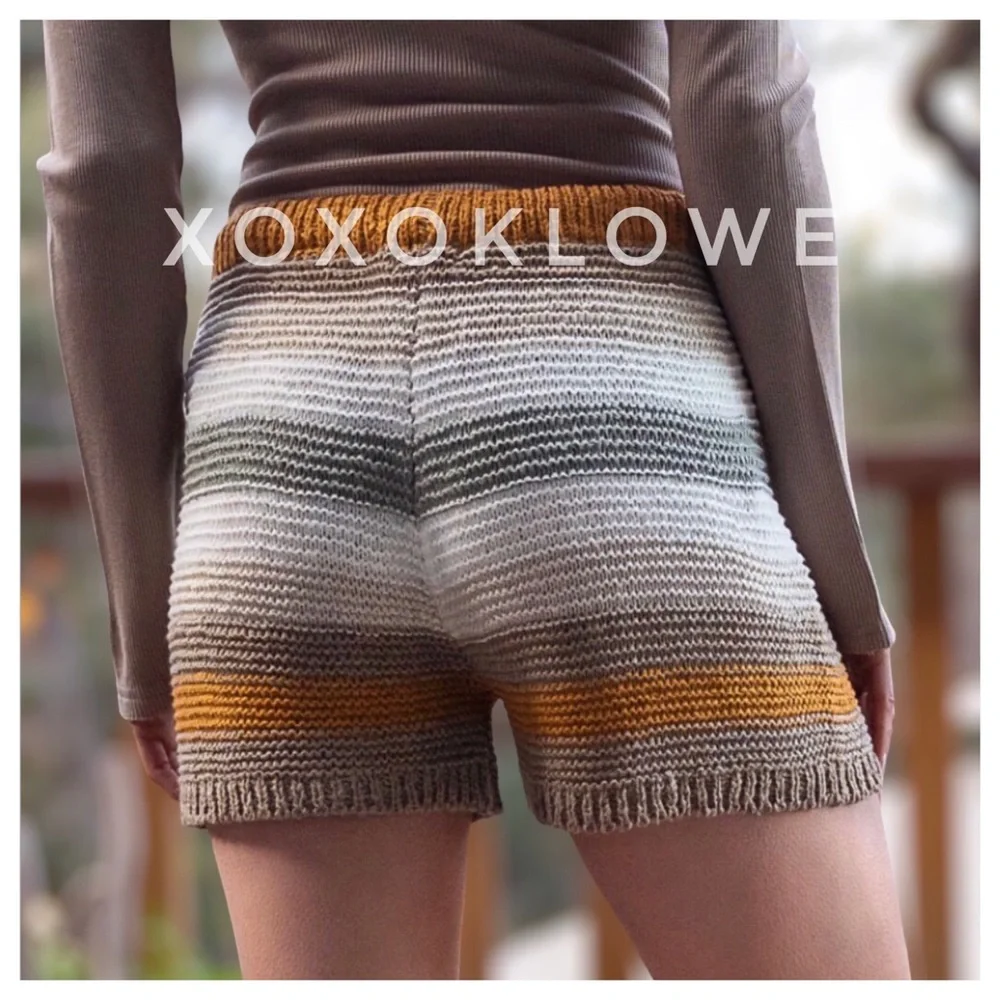 POL Olive Multi Striped Knit Shorts